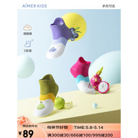 Aimer kids爱慕儿童袜子三件包柔软高弹舒适男女孩网眼短袜三件包 女(平纹浅口)-水果 24(建议脚长22-24cm，10岁以上)