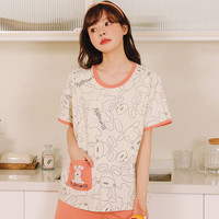 米度丽月子服夏季薄款短袖孕妇哺乳睡衣女夏天产后喂奶家居服套装 橘红 M