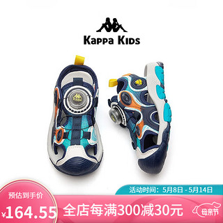 Kappa Kids卡帕童鞋儿童运动凉鞋男童2023夏季新款旋转纽扣女童镂空沙滩鞋子 深蓝 33码/内长21.5cm适合脚长20.5cm