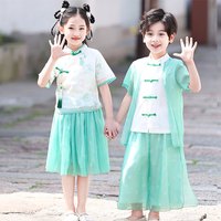 芯时代六一儿童演出服男女童汉服中国风夏装唐装中小学生诗歌朗诵表演服 KL23X98男生套装 100码