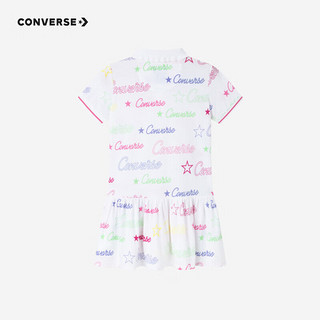 Converse 匡威童装女童短袖连衣裙2023夏季新款儿童潮流满印POLO连衣裙 纯白色 140/64