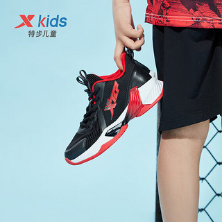 XTEP 特步 儿童童鞋男童中大童时尚潮流缓震耐磨运动篮球鞋 黑红 35码