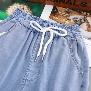 童心觅（TONGXINMI）女童裤子防蚊裤夏装薄款2023新款中大童儿童天丝牛仔裤九分春装 珍珠束脚 140(建议身高135左右)