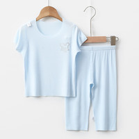 瑄妮薇儿童睡衣夏季薄款男女童莫代尔家居空调服无骨短袖短裤七分裤套装 无骨套装-蓝色 80cm