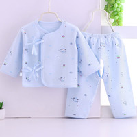 瑄妮薇婴儿衣服新生儿棉内衣套装刚初生宝宝和尚服贴身两件套薄款睡衣 蓝小象纯棉两件套 52cm(新生儿)