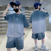 AN男童夏装套装2023新款网红炸街儿童短袖夏季衣服薄款大童帅气潮酷 灰色 160码(建议身高155cm左右)