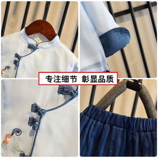 沐兜熊（MUDOUBEAR）汉服男童春秋季中秋中国风古装儿童唐装古装表演演出服宝宝两件套 浅蓝 120