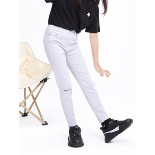 Little MO&CO. little moco童装23夏装新款女童修身长裤破洞牛仔裤KBC2JEN016 浅紫色 130/56