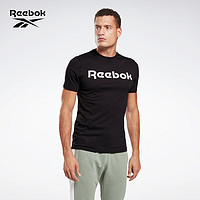 抖音超值购：Reebok 锐步 官方男子TEE黑色室内健身印花训练圆领短袖T恤{GN5378}