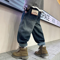 迈兜熊男童裤子儿童潮牌牛仔裤春秋款2023新款男孩春装炸街长裤宽松帅气 蓝色 140