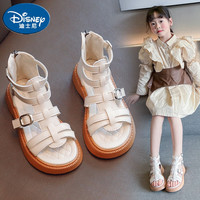 迪士尼(Disney)女童凉鞋夏款儿童鞋子小女孩软底防滑洋气公主风罗马鞋学生沙滩鞋 米白色 26码:16.6cm