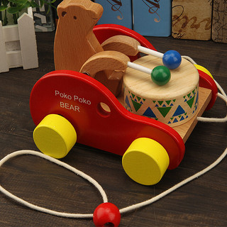 迪士尼（Disney）玩具木质拖拉学步车木制拉线小拖车拉绳小熊敲鼓车推推乐小车 拖拉车 小熊敲鼓