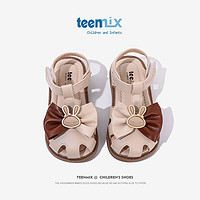 天美意（TEENMIX）天美意童鞋宝宝凉鞋小童2023夏季新款包头女童公主鞋软底儿童鞋子 米色 22码