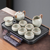 唐丰 茶具套装 米黄9头＋茶盘＋茶巾＋养壶笔 13件套
