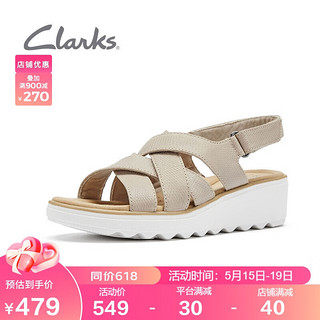Clarks 其乐 女士2022夏季牛皮革面厚底坡跟鞋舒适女凉鞋 沙色 36