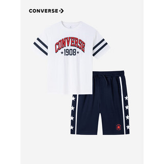 Converse 匡威童装男女童短袖T恤短裤2件套2023夏季新款儿童速干凉爽童装 藏青蓝 110/56(5)