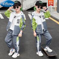 迪士尼（Disney）男童春款套装2023新款韩版男孩运动洋气两件套中大童春秋款三件套 绿三件套(+打底衫备注长/短/袖) 160