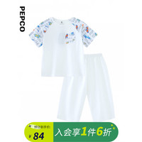 小猪班纳童装2023夏装新款儿童上衣裤子中大童男童套装男孩两件套 白底赛车PEPCO印花 150cm