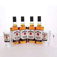 JIM BEAM 金宾 波本威士忌 美国进口洋酒 白占边750ml*4+两杯 嗨棒礼盒装