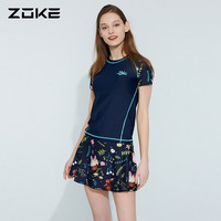 洲克泳衣女泡温泉分体女士游泳衣平角裤zoke女款保守防晒女孩泳装 L 120501220兰花(连体平角裙分体裤)