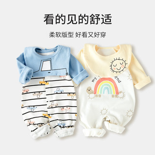 婧麒（JOYNCLEON）婴儿衣服春秋款新生儿长袖哈衣纯棉连体衣 套头彩虹 66cm