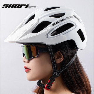 SUNRIMOON 一体式自行车头盔 088哑光白M+充电尾灯+帽檐