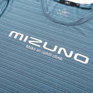 美津浓（MIZUNO）户外速干短袖男t恤2023夏季轻薄健身跑步吸湿透气上衣男士 牛仔蓝 XL
