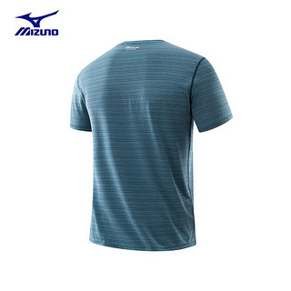 美津浓（MIZUNO）户外速干短袖男t恤2023夏季轻薄健身跑步吸湿透气上衣男士 牛仔蓝 XL