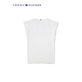 TOMMY HILFIGER 23新款春夏童装女时尚荷叶边小绣标圆领无袖上衣KG0KG07280 白色YBR 12/150cm