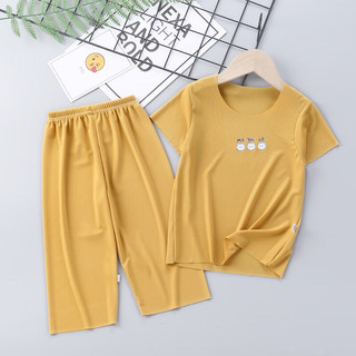 瑄妮薇儿童短袖套装夏季款莫代尔男童家居服女童睡衣空调服童装 三只小熊红色 90cm