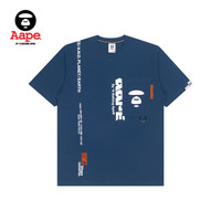 Aape旗舰店男装春夏猿颜酷帅竖排印花迷彩拼接短袖T恤0862XXI