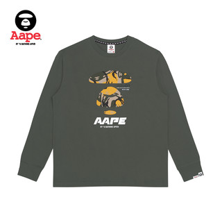 Aape旗舰店男装秋冬迷彩猿颜字母印花薄款长袖T恤1017XXJ