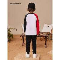 Converse 匡威儿童装男童长袖套装2022秋季新款经典撞色t恤裤子2件装薄款纯棉女童运动长裤 学院红 110/52