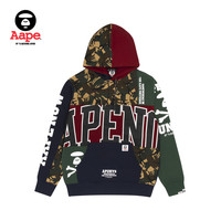 Aape 男装秋冬猿颜x-bone字母印花迷彩拼接加绒连帽卫衣3598XXD