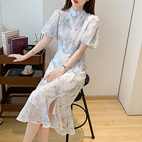 THE NEXT 旗袍连衣裙夏季气质高级感a字裙子休闲百搭中长款短袖直筒裙