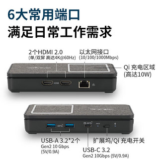 Kensington 肯辛通（Kensington）SD1700P拓展坞 6合1 USB-C双路4K便携式扩展坞（支持Qi无线充电）