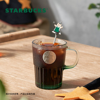 星巴克（Starbucks）熊店长主题系列渐变绿玻璃杯配小熊款搅拌棒400ml男女水杯
