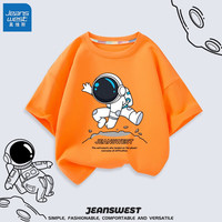 JEANSWEST 真维斯 儿童短袖男童宇航系列T恤男孩夏季纯棉透气休闲上衣中大童打底衫 明亮橙 J击落宇航 140cm
