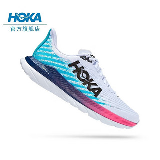 HOKA ONE ONE 男女款马赫5公路跑步鞋Mach5轻便透气减震回弹耐磨 白色 / 深海蓝-女 36/220mm