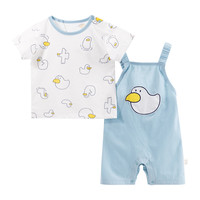 欢喜小熊 婴儿衣服夏季纯棉卡通短袖背带套装宝宝T恤短裤分体衣服
