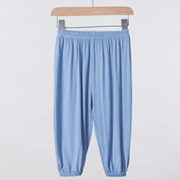 瑄妮薇儿童莫代尔防蚊裤纯色休闲裤宽松夏季薄款男女宝宝灯笼沙滩长裤子 乐-素色防蚊裤)深蓝 160cm
