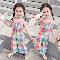 七语欣童装女童背心套装夏装儿童套装2023新款时尚小女孩宝宝格子两件套 粉色 120码建议身高110-120cm(4-5岁)