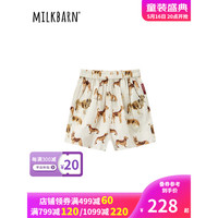 Milkbarn2023新款儿童短袖衬衫 1-8岁男童夏季纯棉衬衣中小童休闲上衣 米色狗狗-短裤 120cm