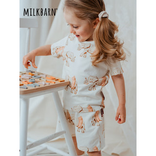 Milkbarn2023新款儿童夏季短袖套装 1-6岁男宝宝T恤上衣短裤五分裤夏装t恤 大象 90cm