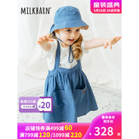 Milkbarn2023新款儿童牛仔背带连衣裙 1-6岁女宝宝无袖吊带洋气长裙子 牛仔蓝 120cm
