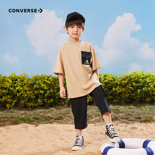 Converse 匡威童装男童短袖T恤2023夏季新款儿童休闲短T上衣翻盖口袋潮 砾石咖 110/52