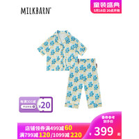Milkbarn 2023新款儿童睡衣 1-6岁宝宝春夏家居服套装男女童印花空调服 冰蓝雪绒花 80cm