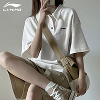 移动专享：LI-NING 李宁 polo衫女短袖t恤女款宽松夏季新款运动休闲翻领棉质体恤半袖