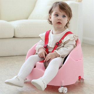 润华年宝宝餐椅矮款叫叫椅家用婴儿餐椅座椅宝宝学坐椅神器可绑凳子矮款 粉色+安全带+轮子+坐垫-
