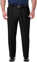HAGGAR 男式 B&T 优质舒适经典修身褶皱前襟可扩展腰裤